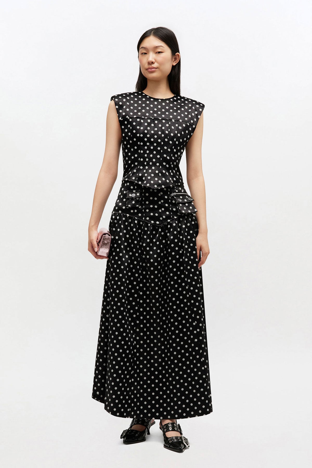 Polka-Dot Satin Corset Top