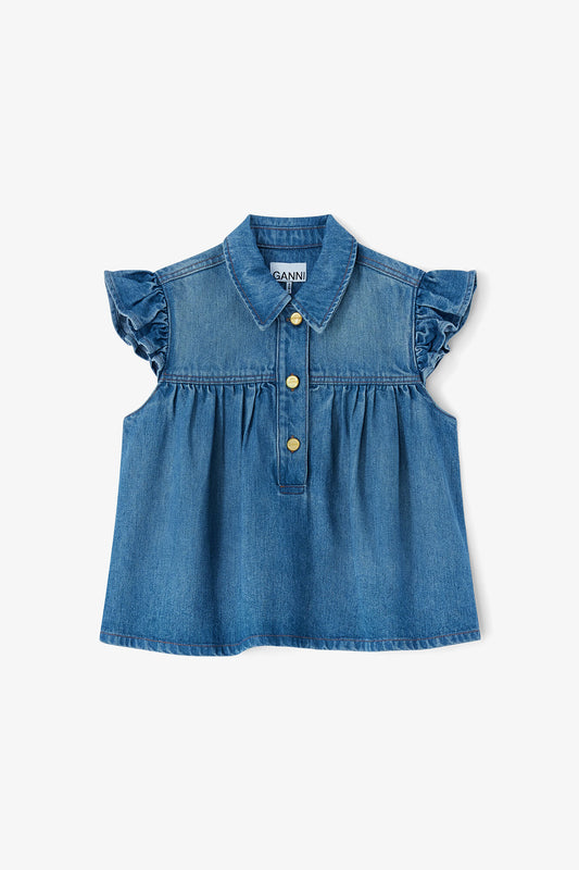 Denim Ruffle Top