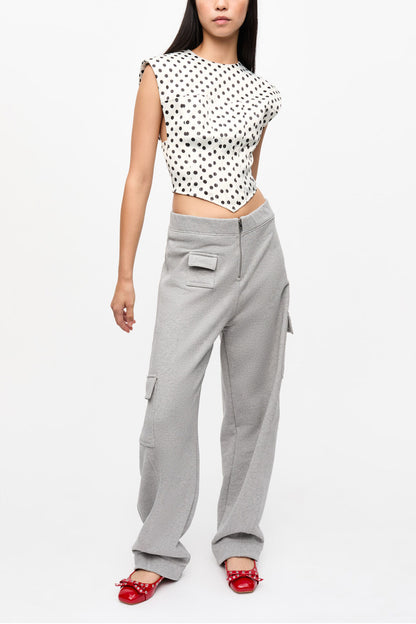 Polka-Dot Satin Corset Blouse