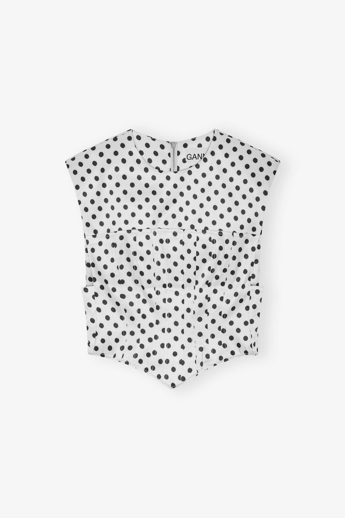 Polka-Dot Satin Corset Blouse