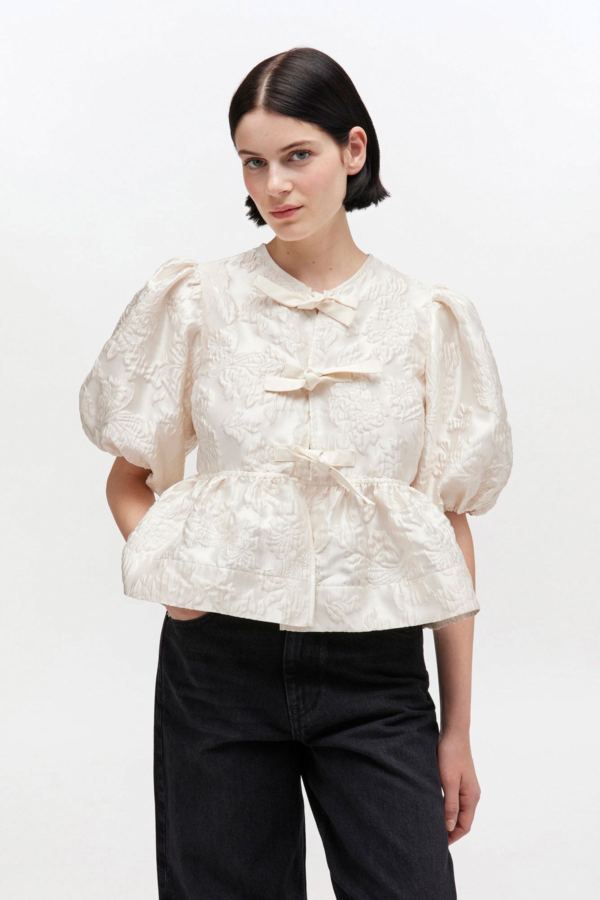 Satin Peplum Tie Blouse