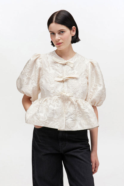 Satin Peplum Tie Blouse
