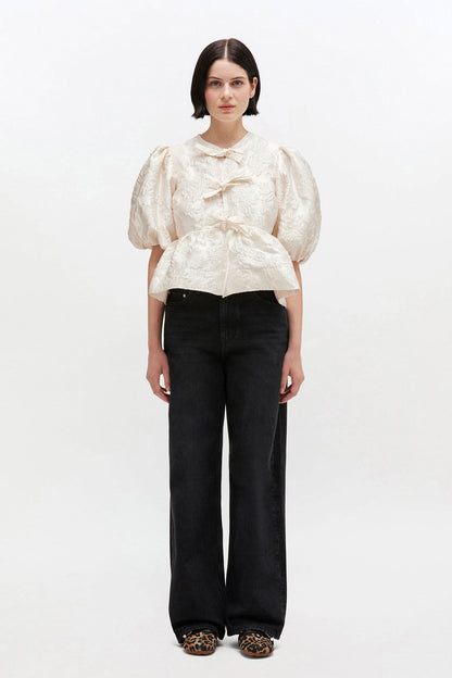 Satin Peplum Tie Blouse