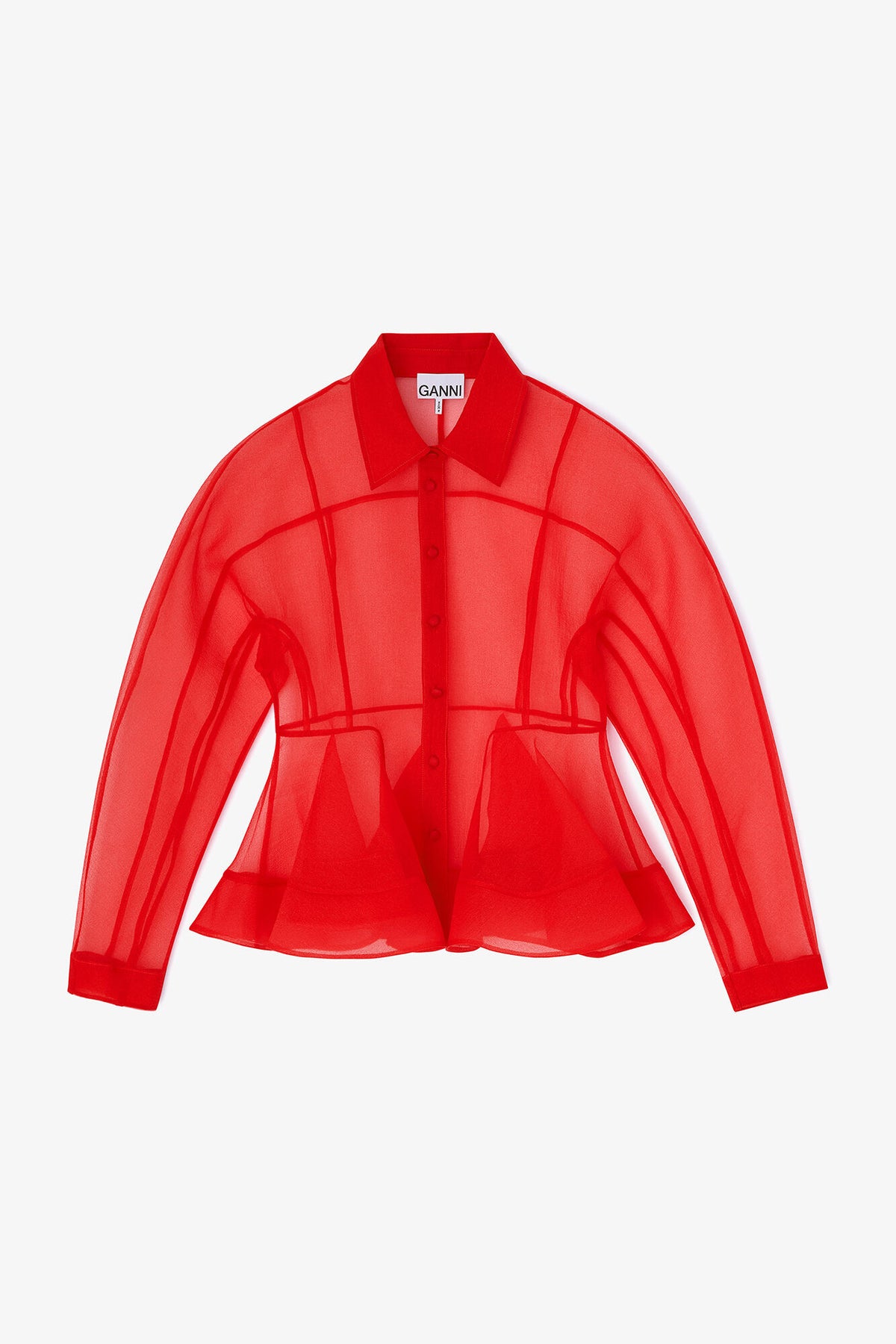Red Organza Peplum Shirt