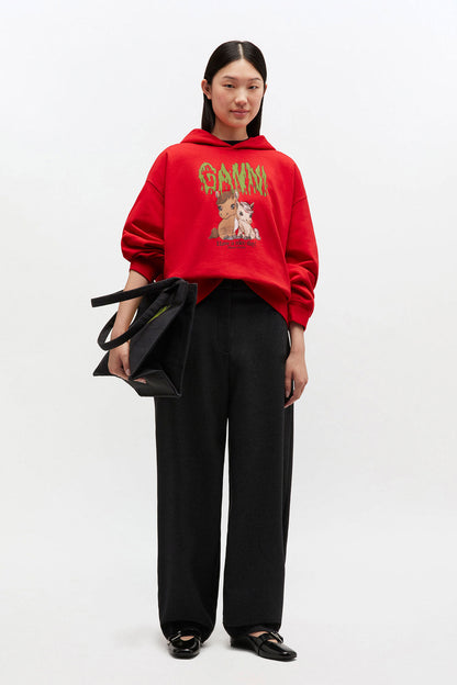 Red Graphic Cropped Hoodie