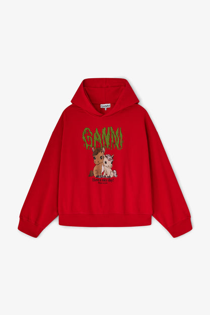 Red Graphic Cropped Hoodie