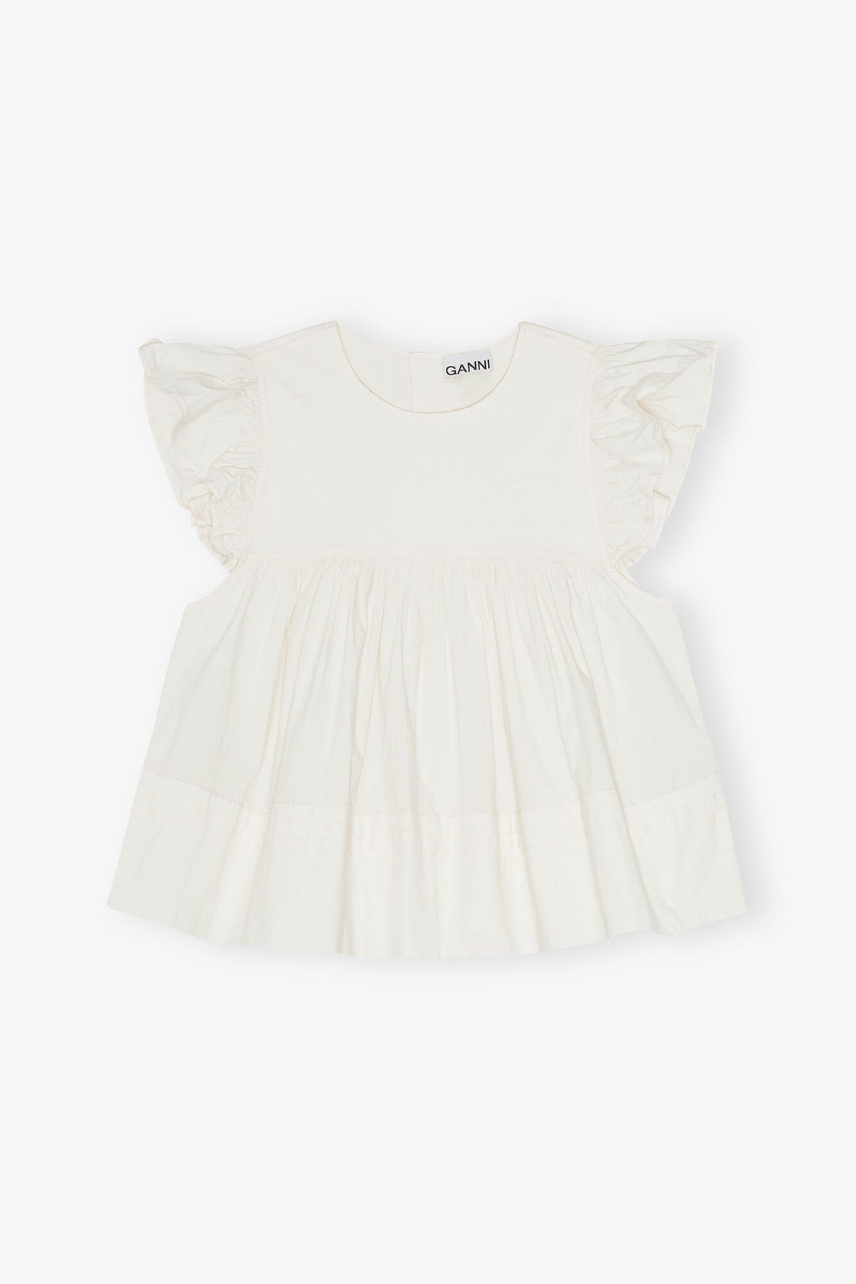 White Stretch Cotton Frill Sleeve Top