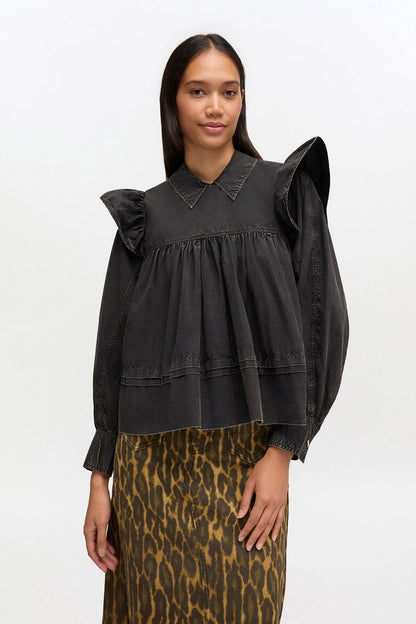 Black Washed Frill Blouse