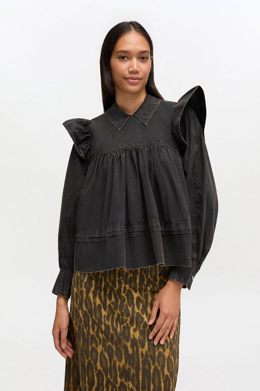 Black Washed Frill Blouse