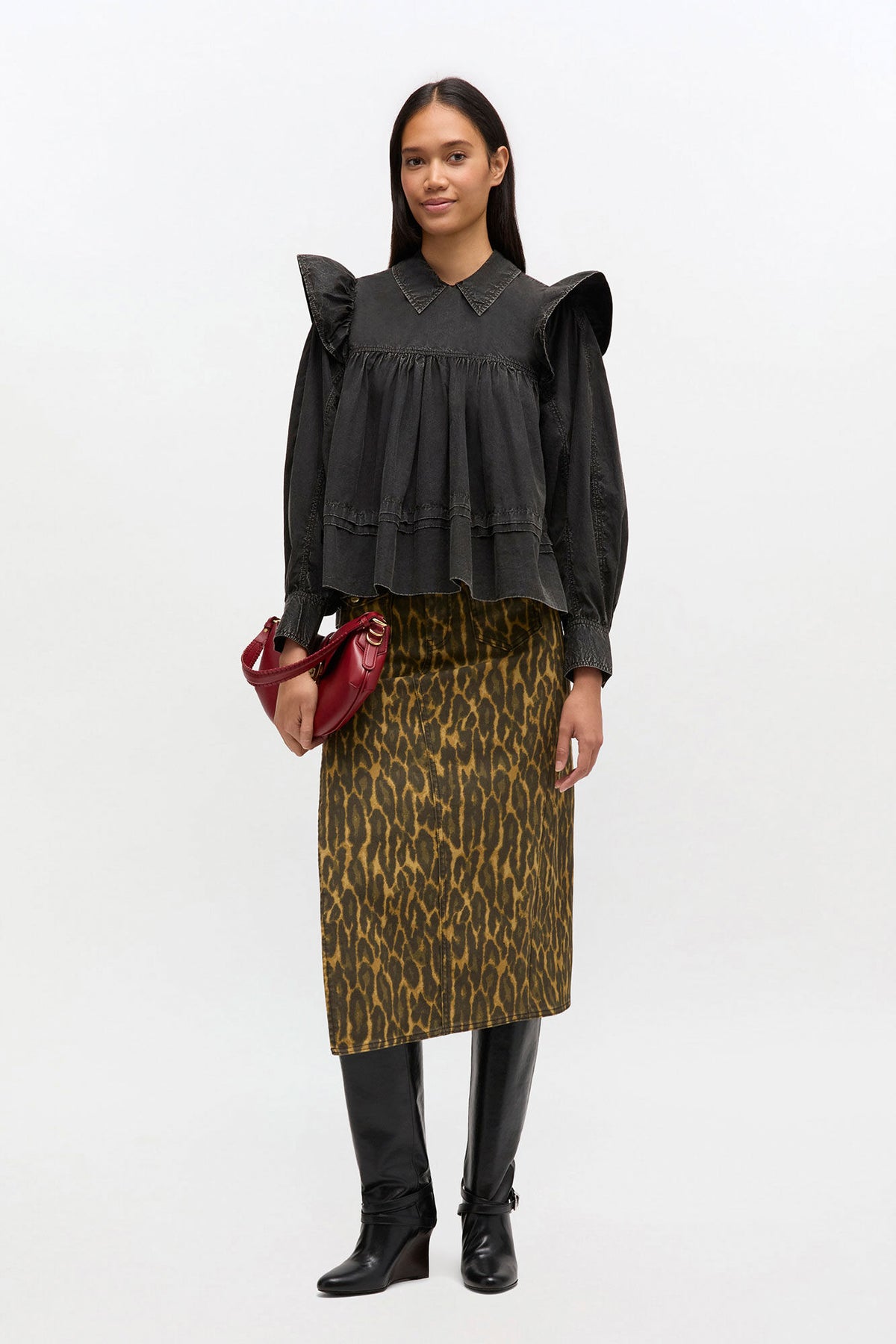 Black Washed Frill Blouse