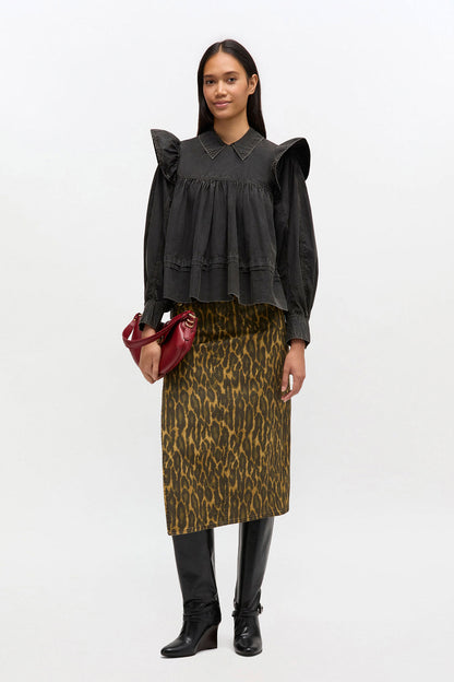 Black Washed Frill Blouse