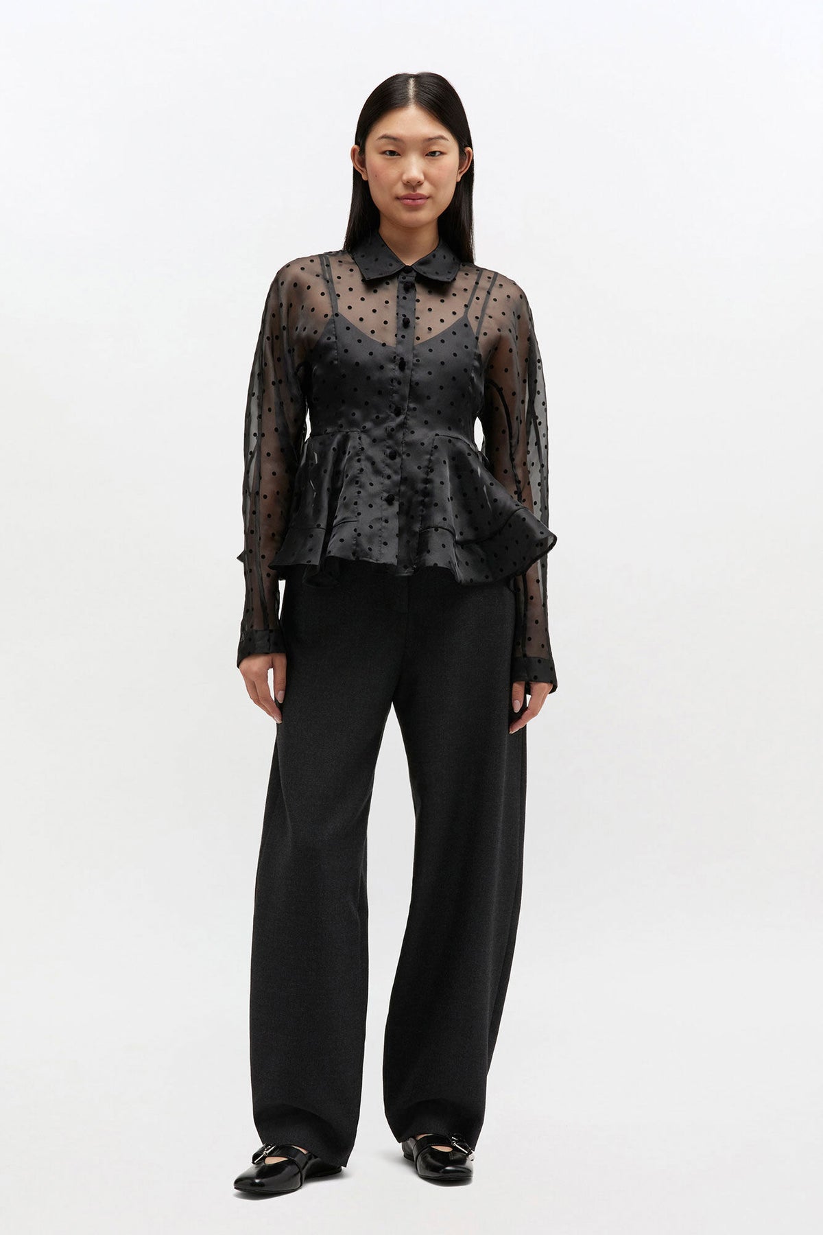 Black Organza Peplum Shirt
