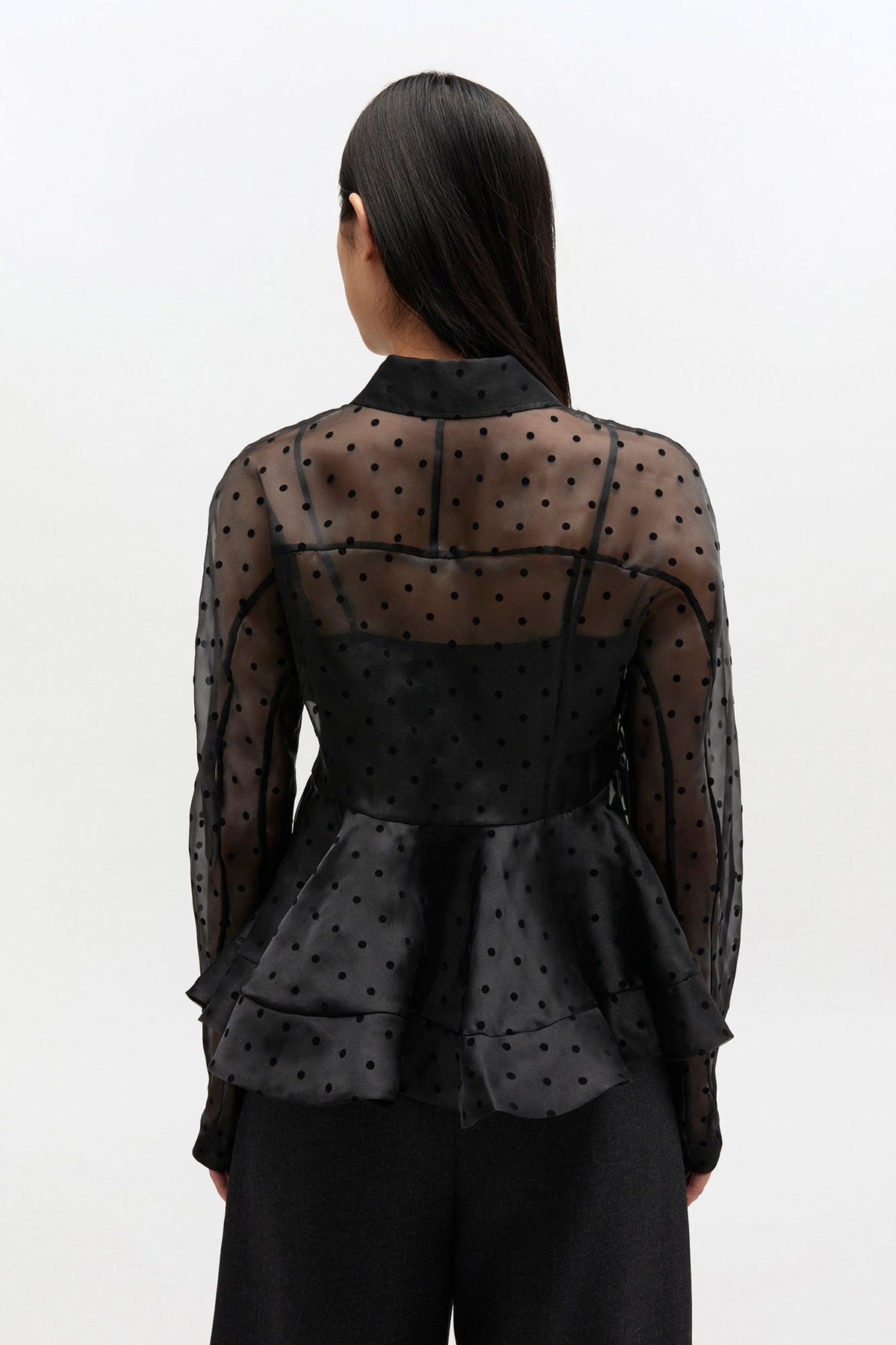 Black Organza Peplum Shirt