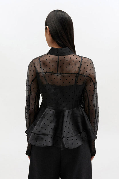 Black Organza Peplum Shirt