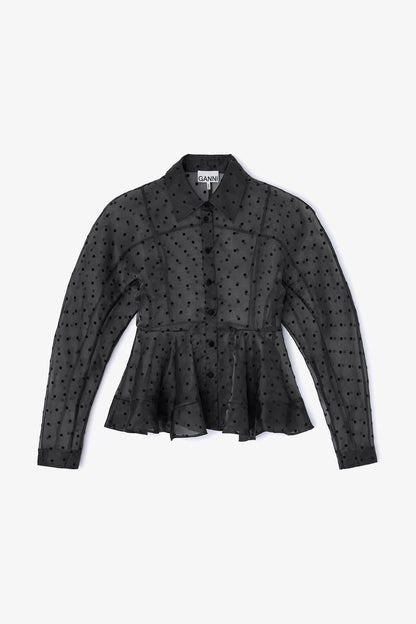 Black Organza Peplum Shirt