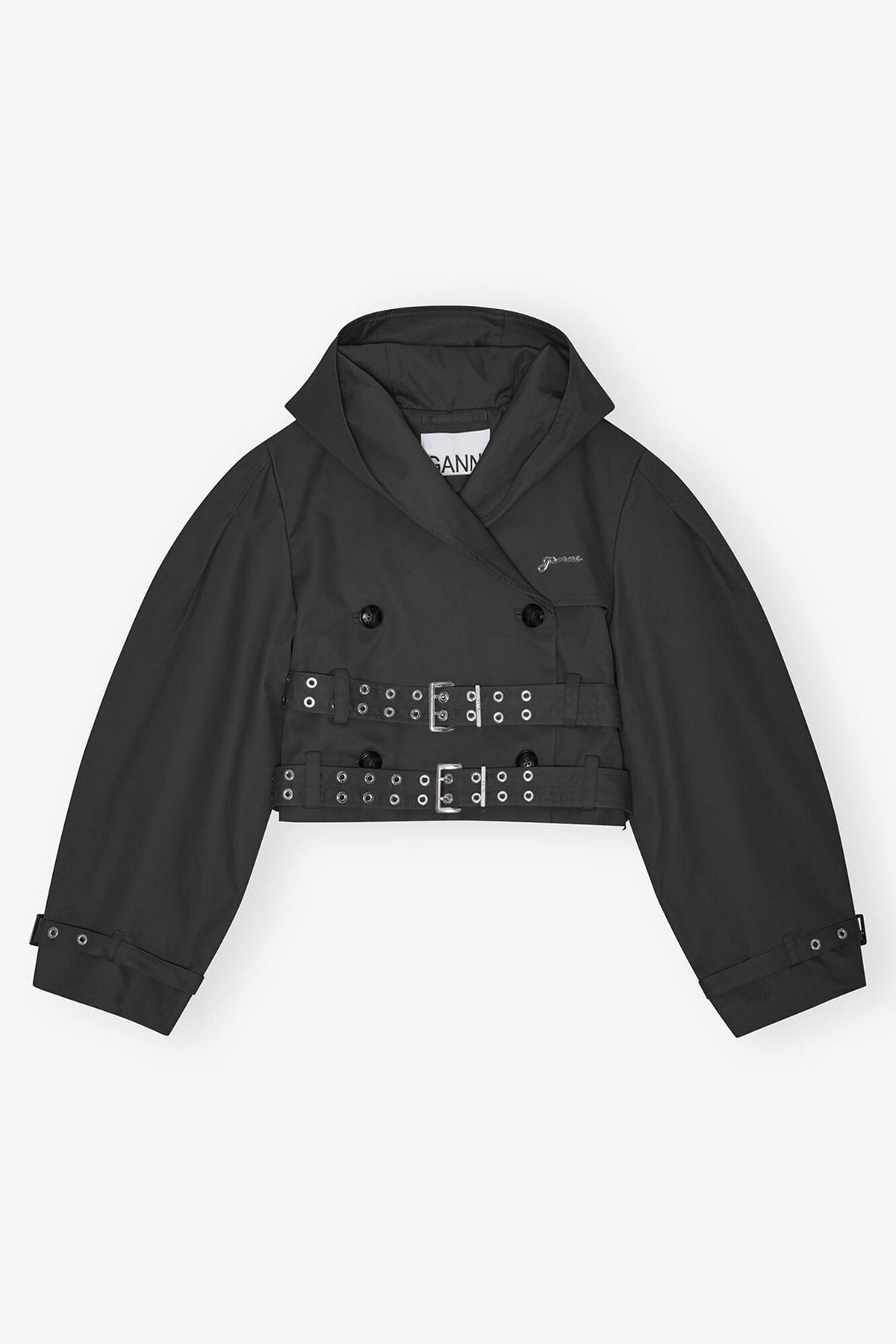 Black Bonded Cotton Short Trench Jacket