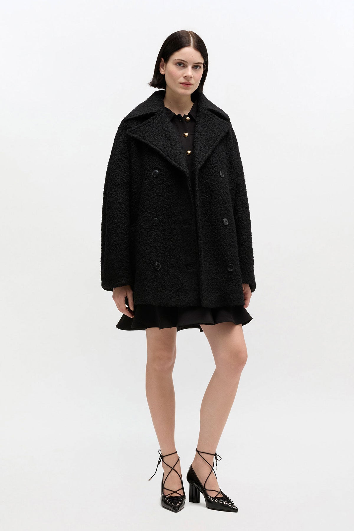 Black Boucle Midi Coat