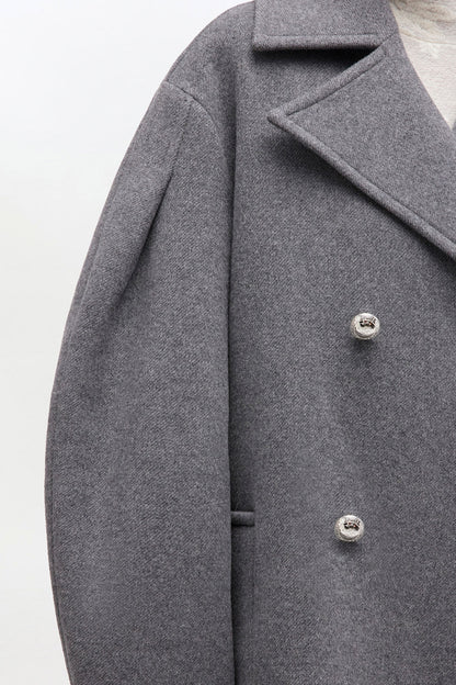 Grey Wool Oversized Midi Peacoat