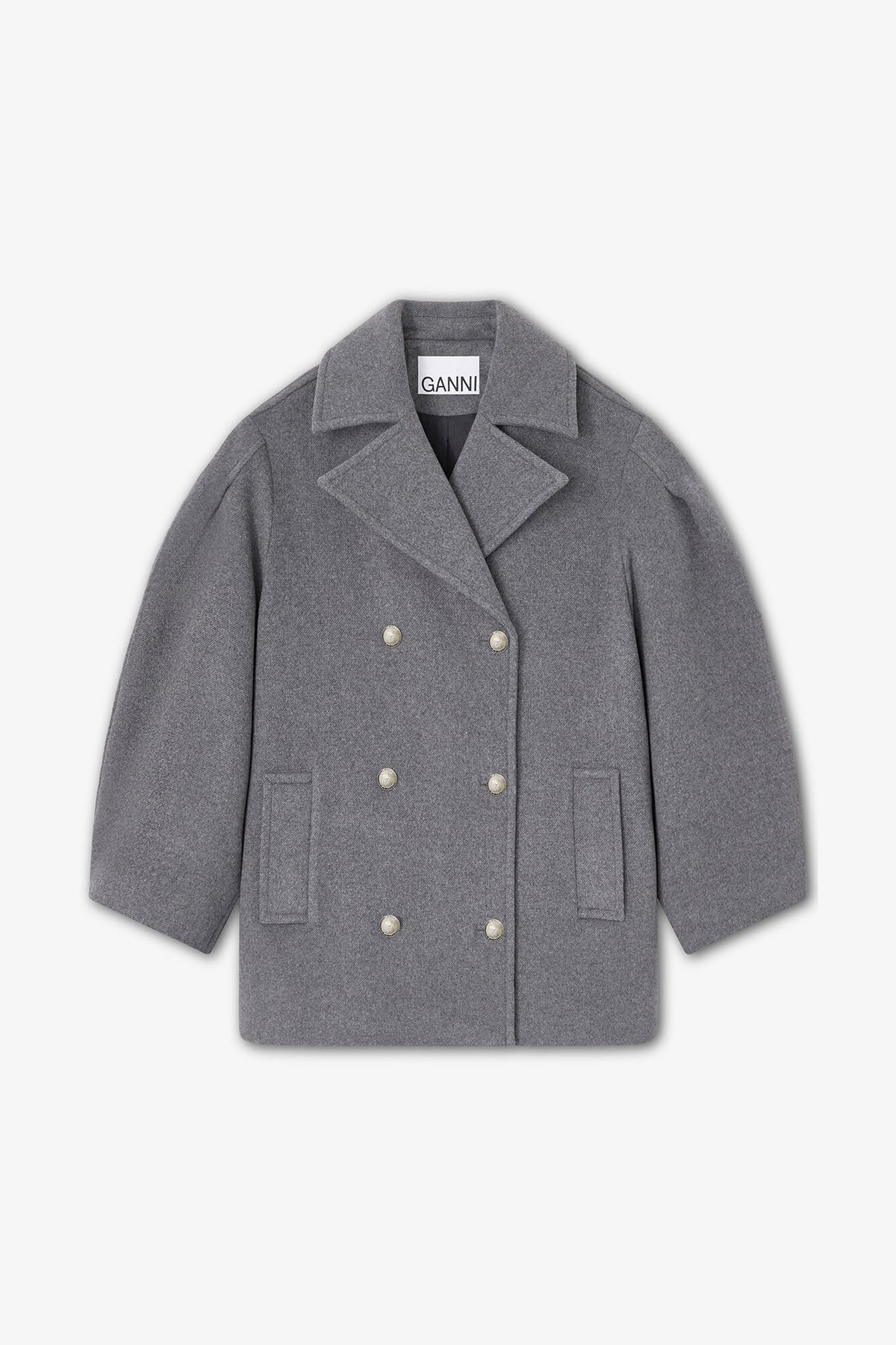 Grey Wool Oversized Midi Peacoat