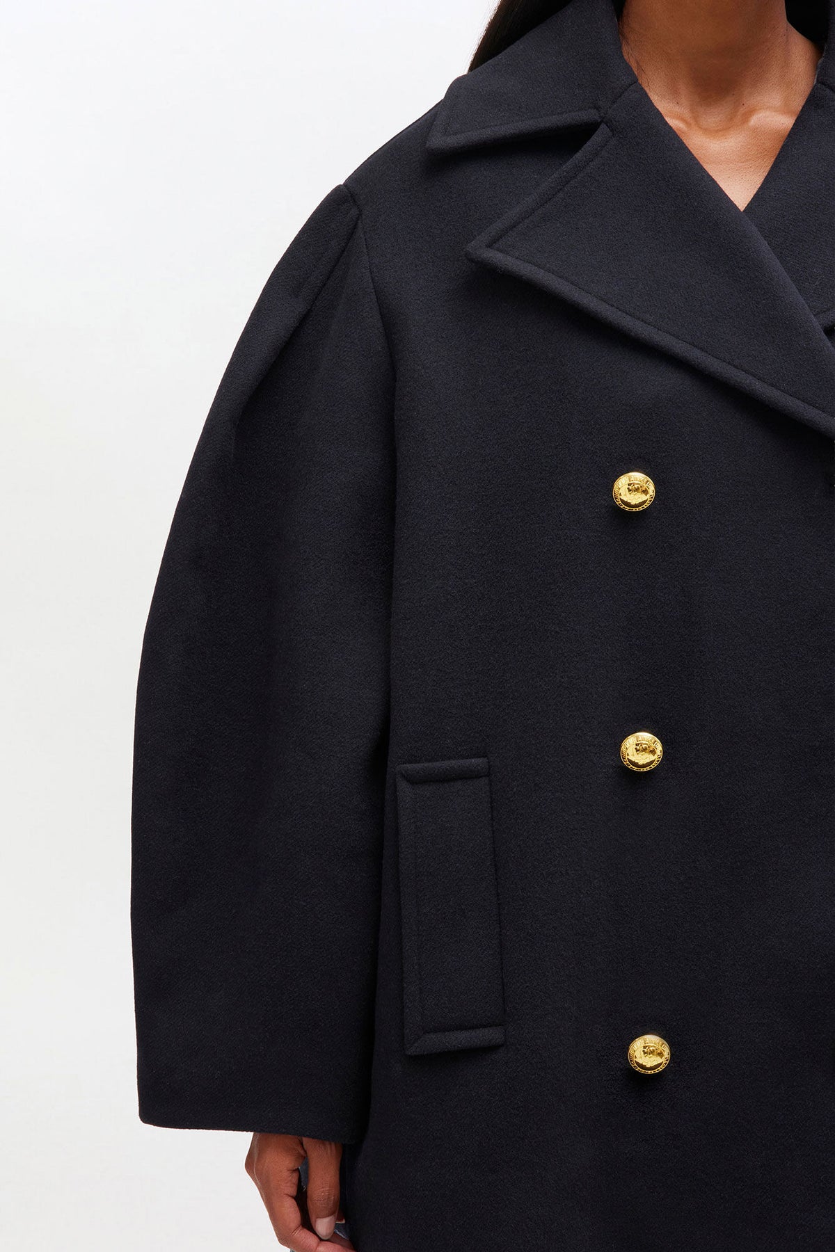 Dark Blue Wool Oversized Midi Peacoat