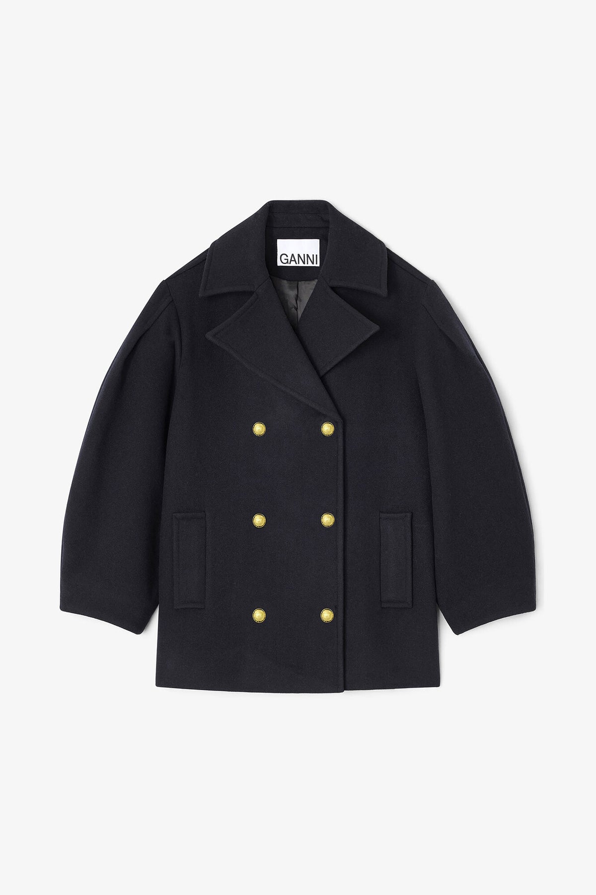 Dark Blue Wool Oversized Midi Peacoat