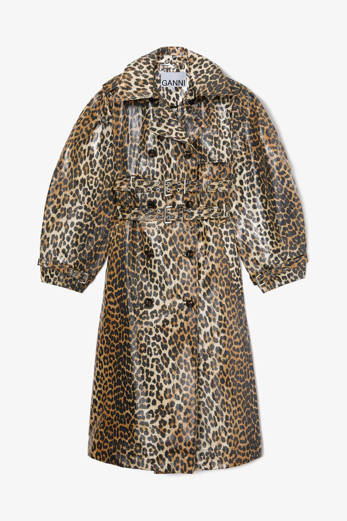 Leopard Laminated Cotton Trench Coat