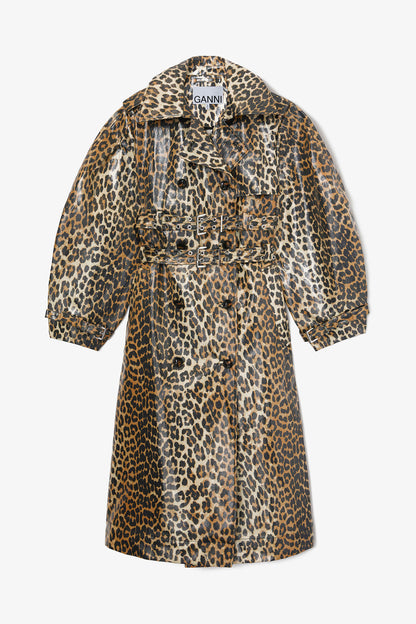 Leopard Laminated Cotton Trench Coat
