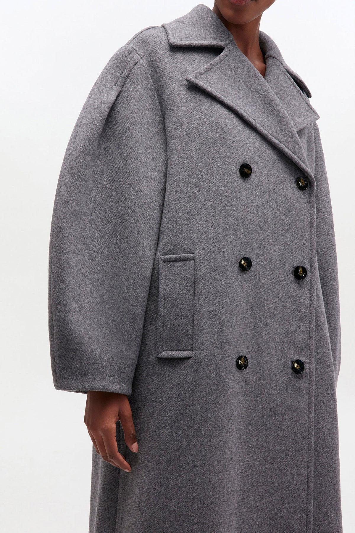 Grey Wool Oversized Long Peacoat