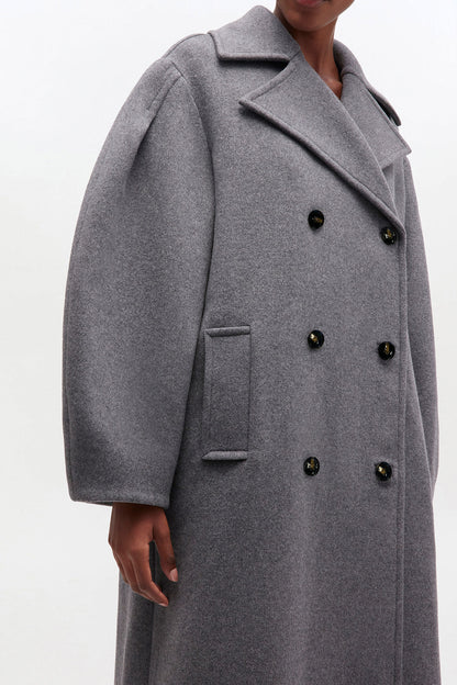 Grey Wool Oversized Long Peacoat