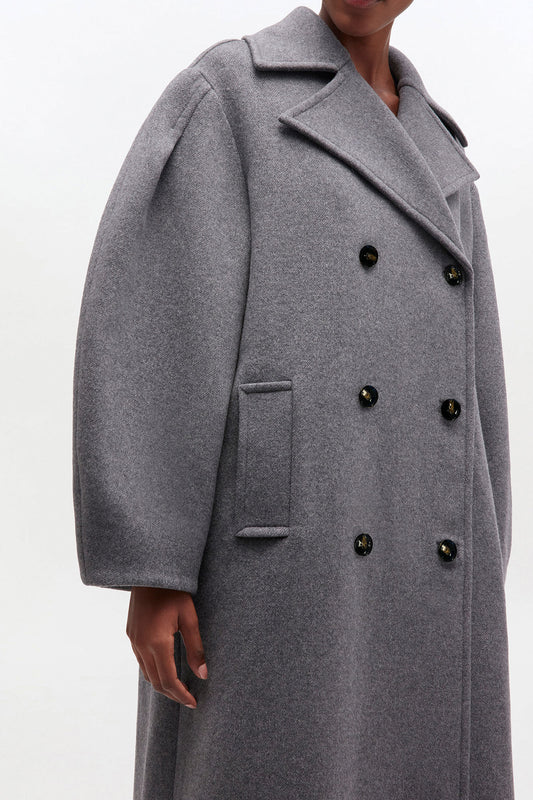 Grey Wool Oversized Long Peacoat