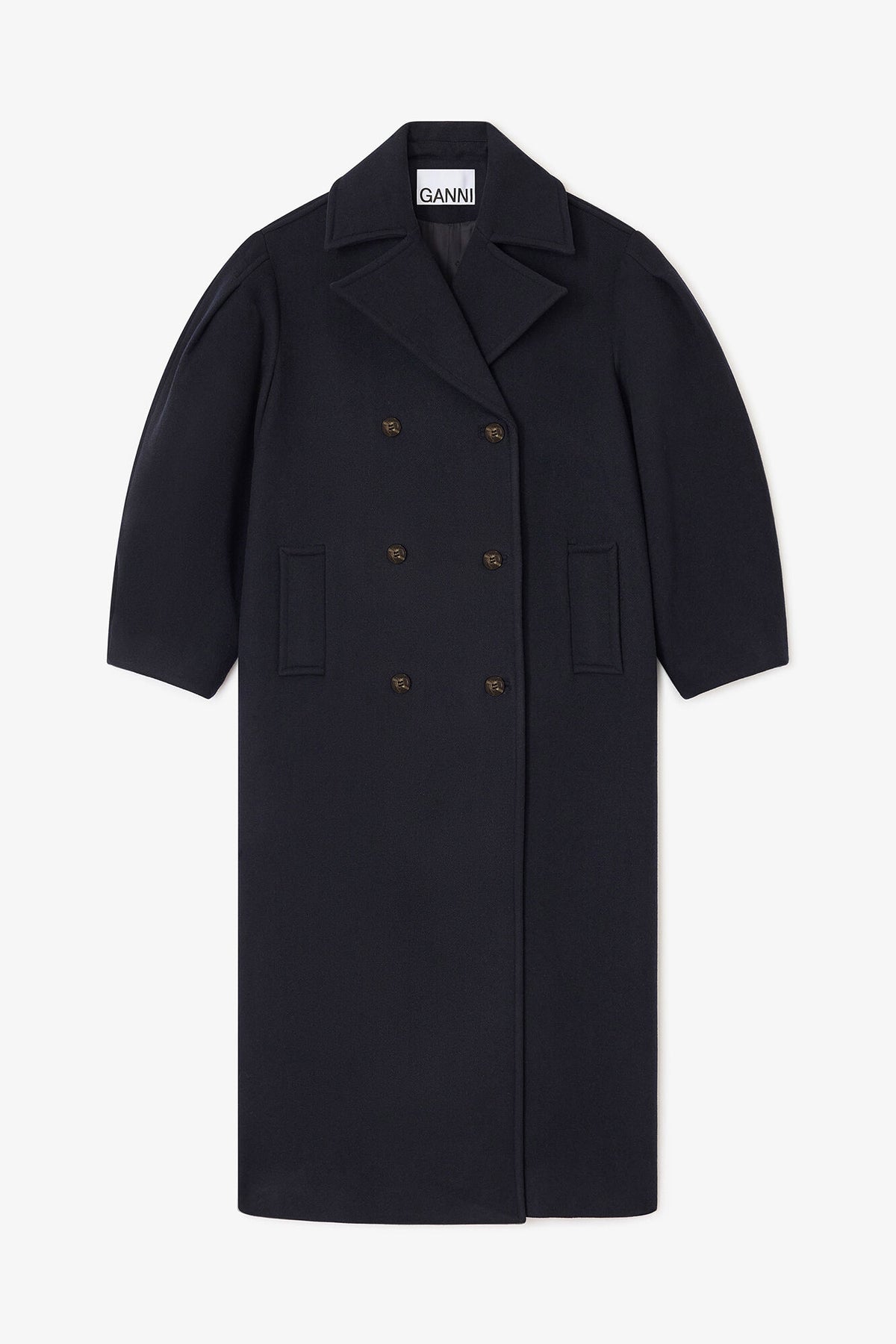 Dark Blue Wool Oversized Long Peacoat