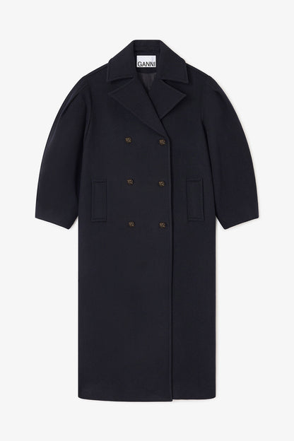 Dark Blue Wool Oversized Long Peacoat