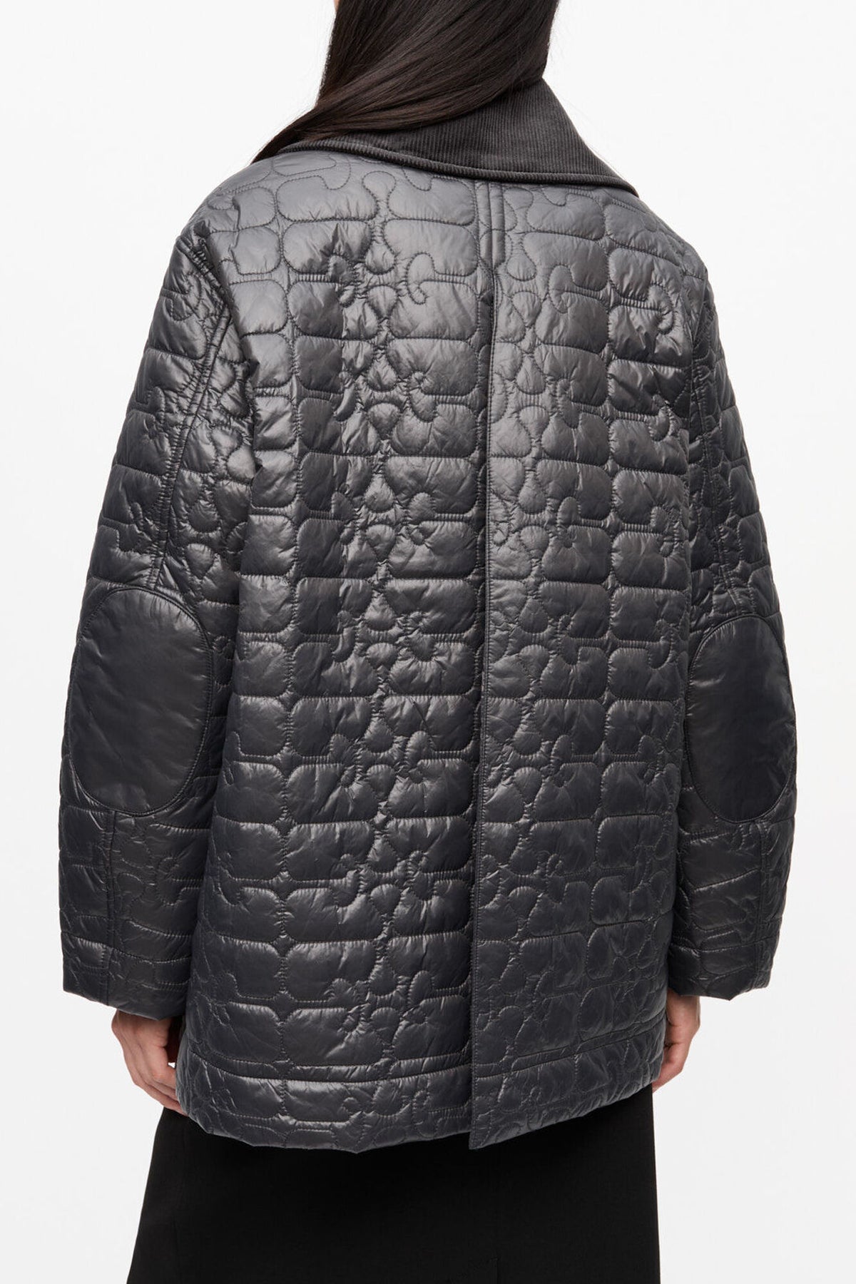 Black Shiny Quilt Midi Jacket