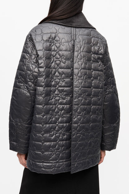 Black Shiny Quilt Midi Jacket
