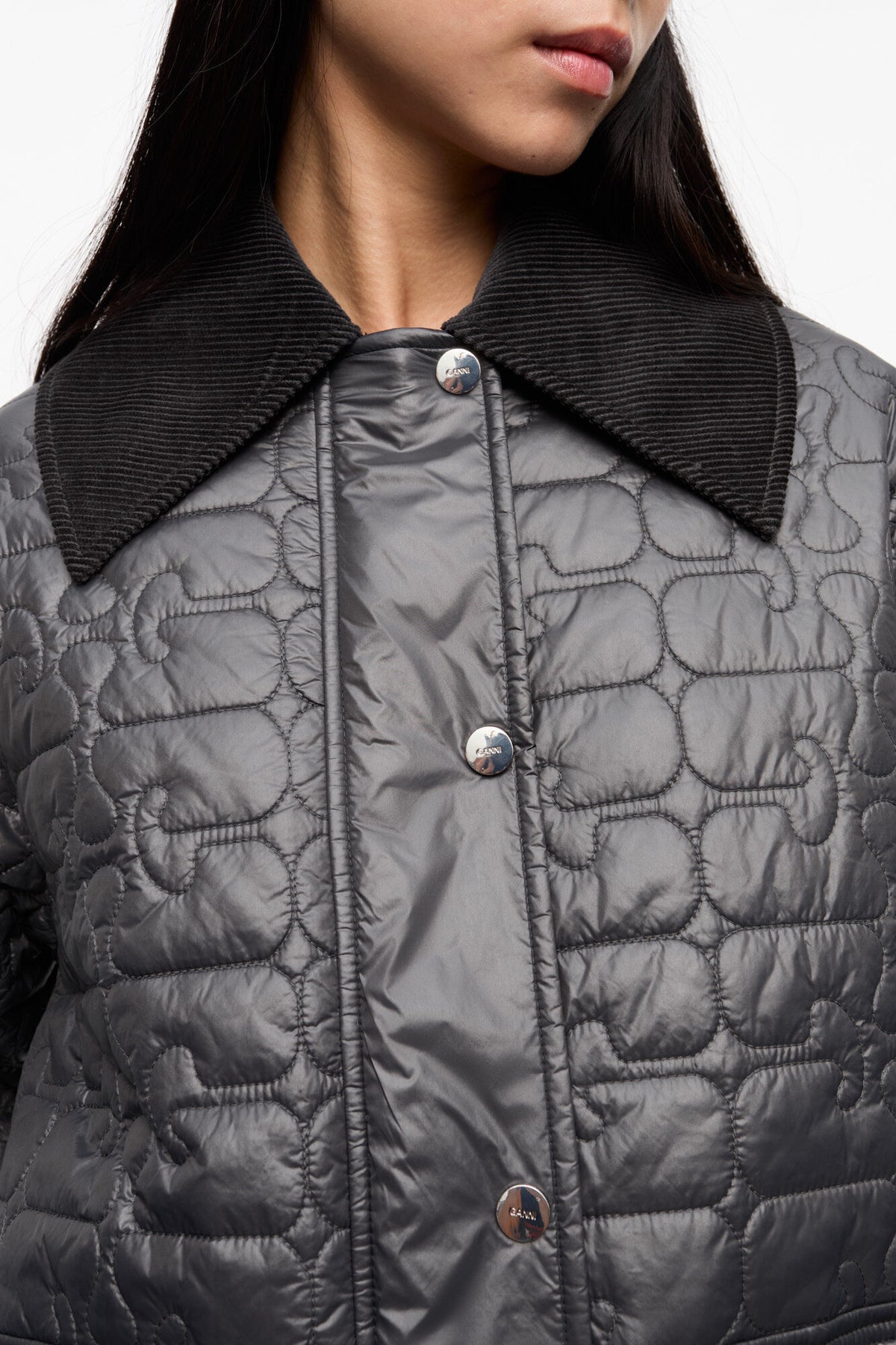 Black Shiny Quilt Midi Jacket