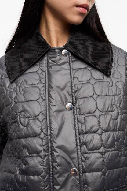 Black Shiny Quilt Midi Jacket