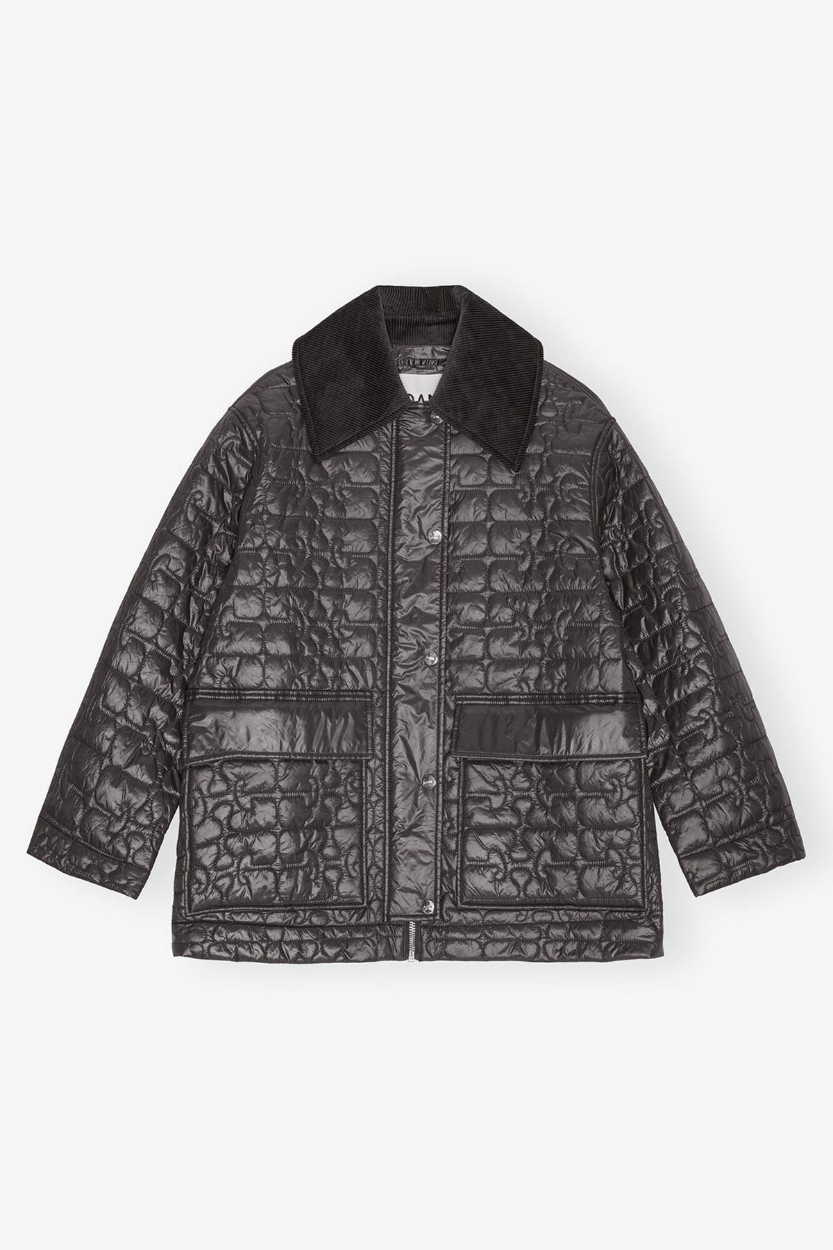 Black Shiny Quilt Midi Jacket