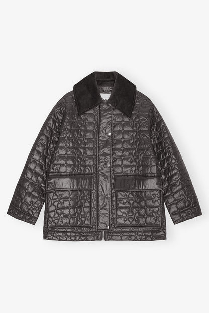 Black Shiny Quilt Midi Jacket