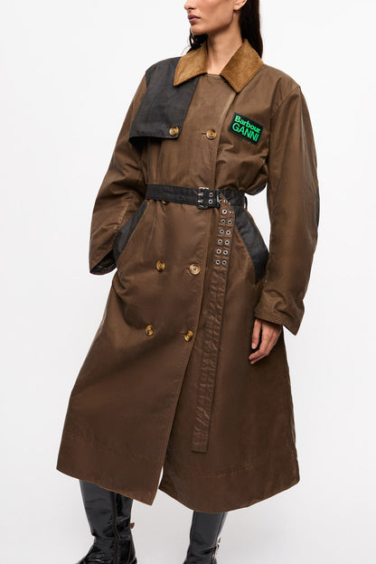 GANNI x Barbour Waxed Trench Coat