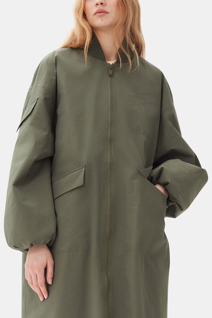 Green Tech Seersucker Oversized Shell Coat