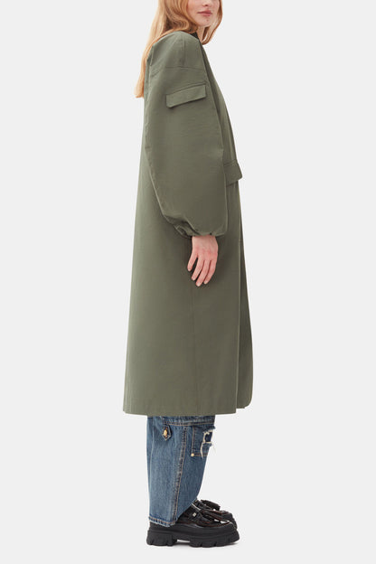 Green Tech Seersucker Oversized Shell Coat
