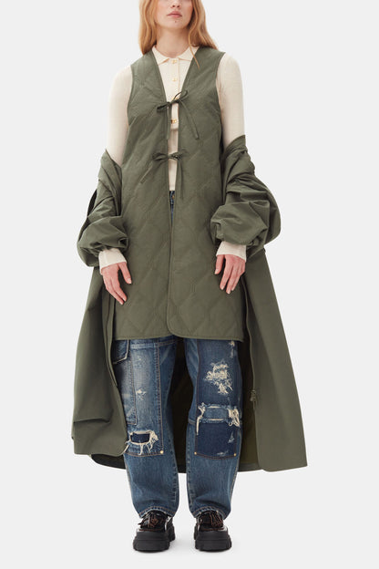 Green Tech Seersucker Oversized Shell Coat