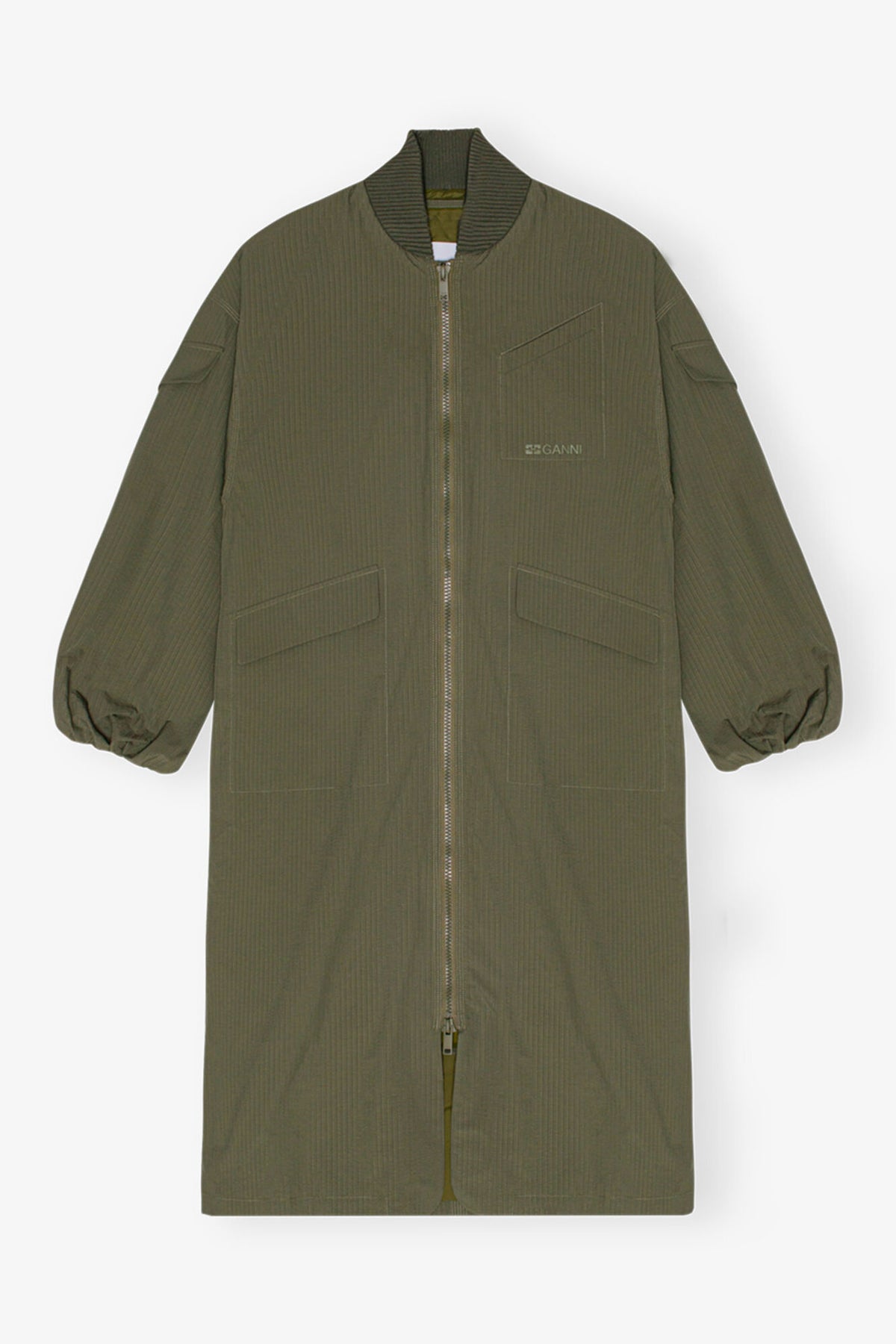 Green Tech Seersucker Oversized Shell Coat