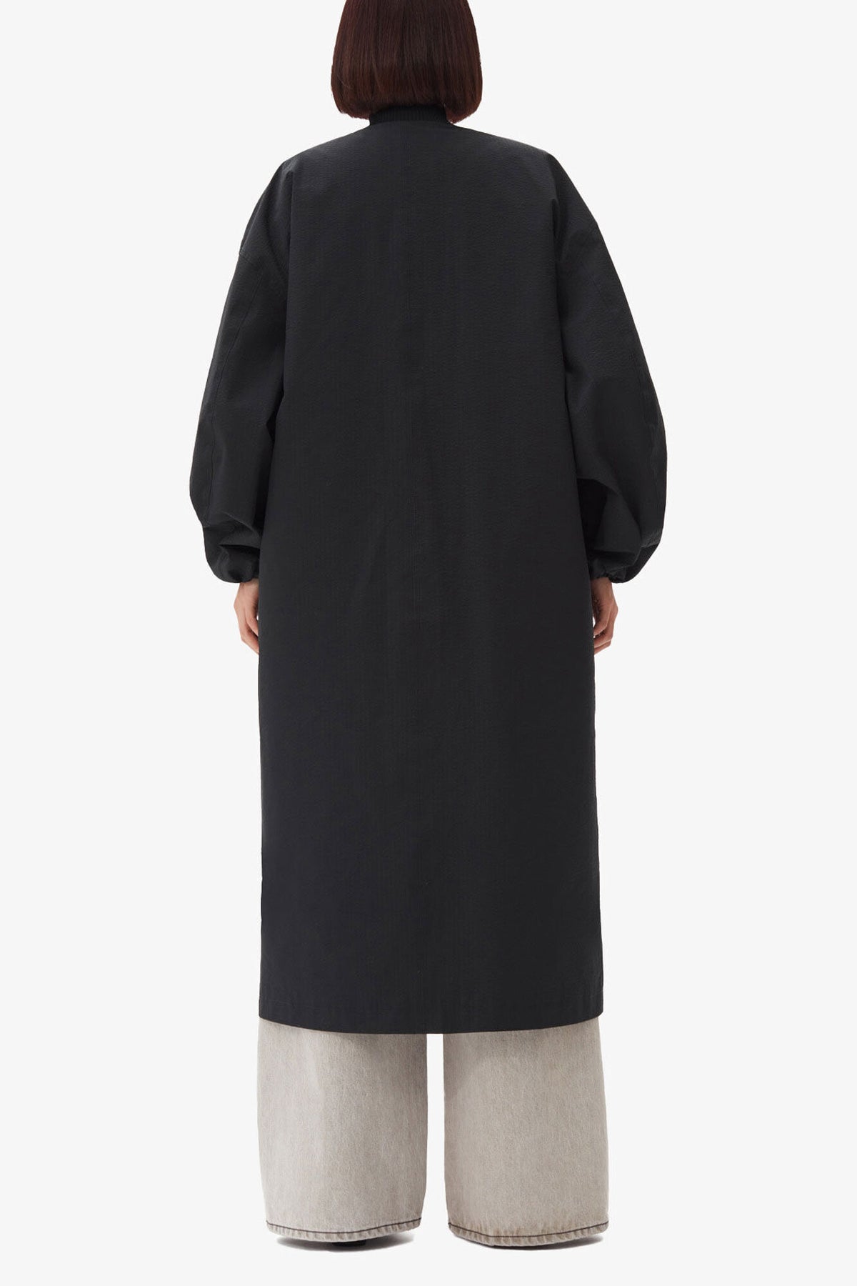 Black Tech Seersucker Oversized Shell Coat