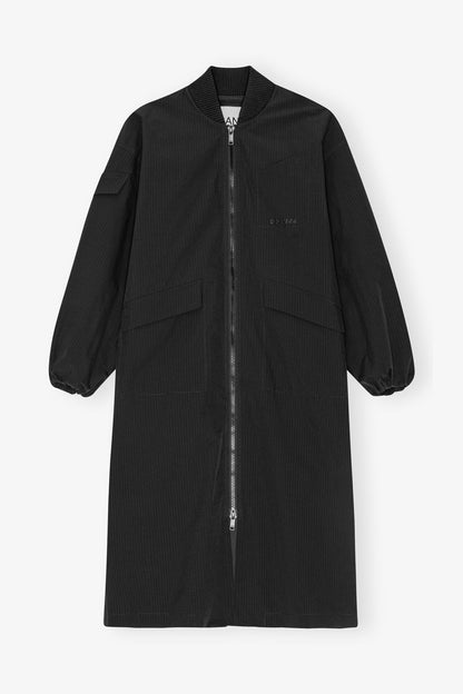 Black Tech Seersucker Oversized Shell Coat