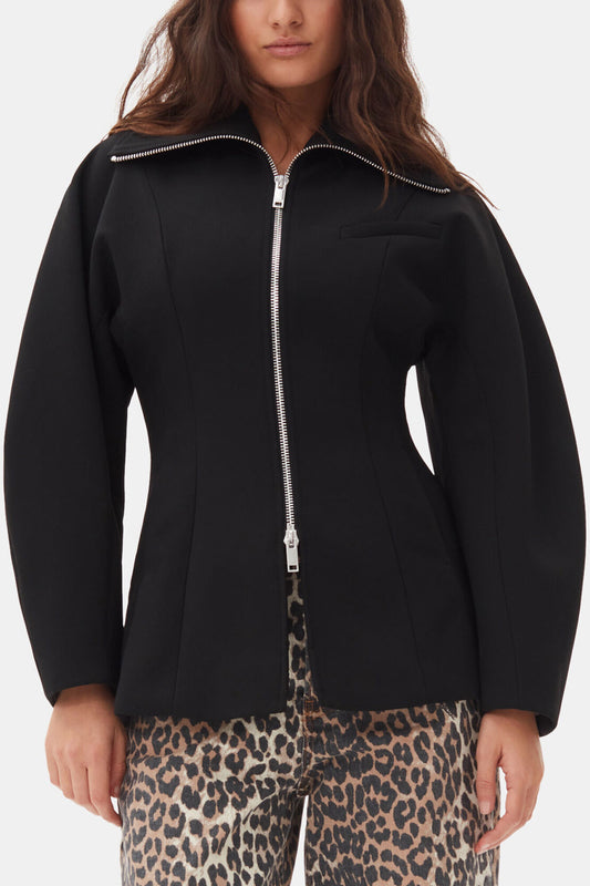 Black Bonded Crepe Curve Sleeve Jacket