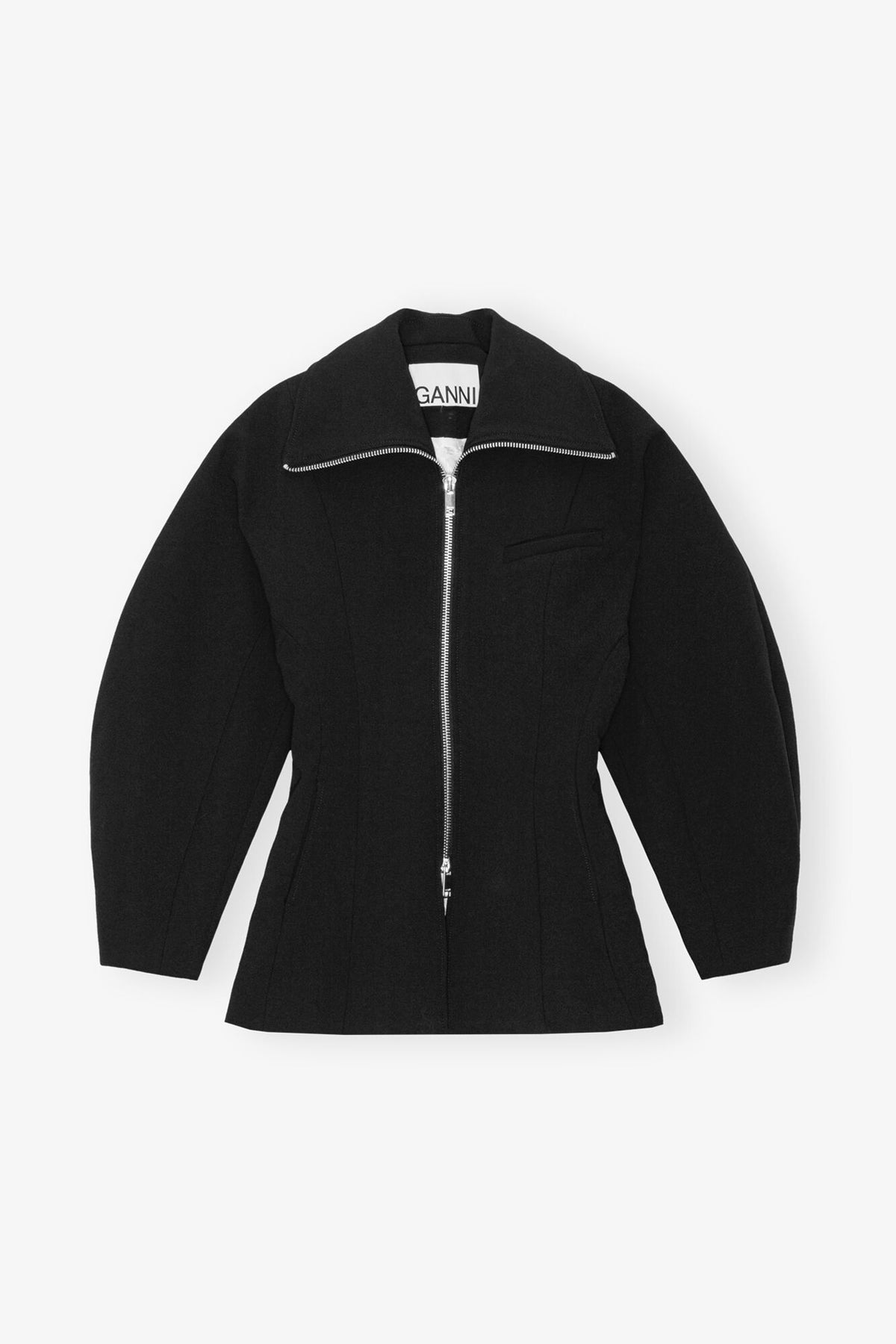 Black Bonded Crepe Curve Sleeve Jacket