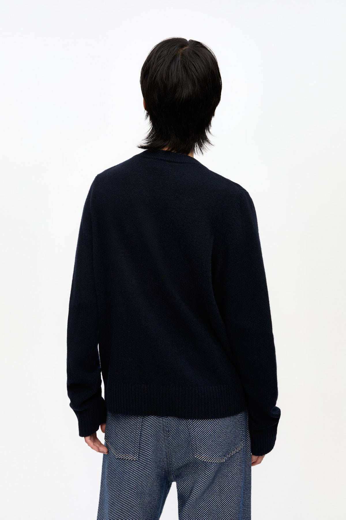 Dark Blue Graphic Wool Mix Baseball Sweater