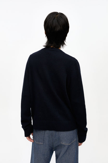 Dark Blue Graphic Wool Mix Baseball Sweater