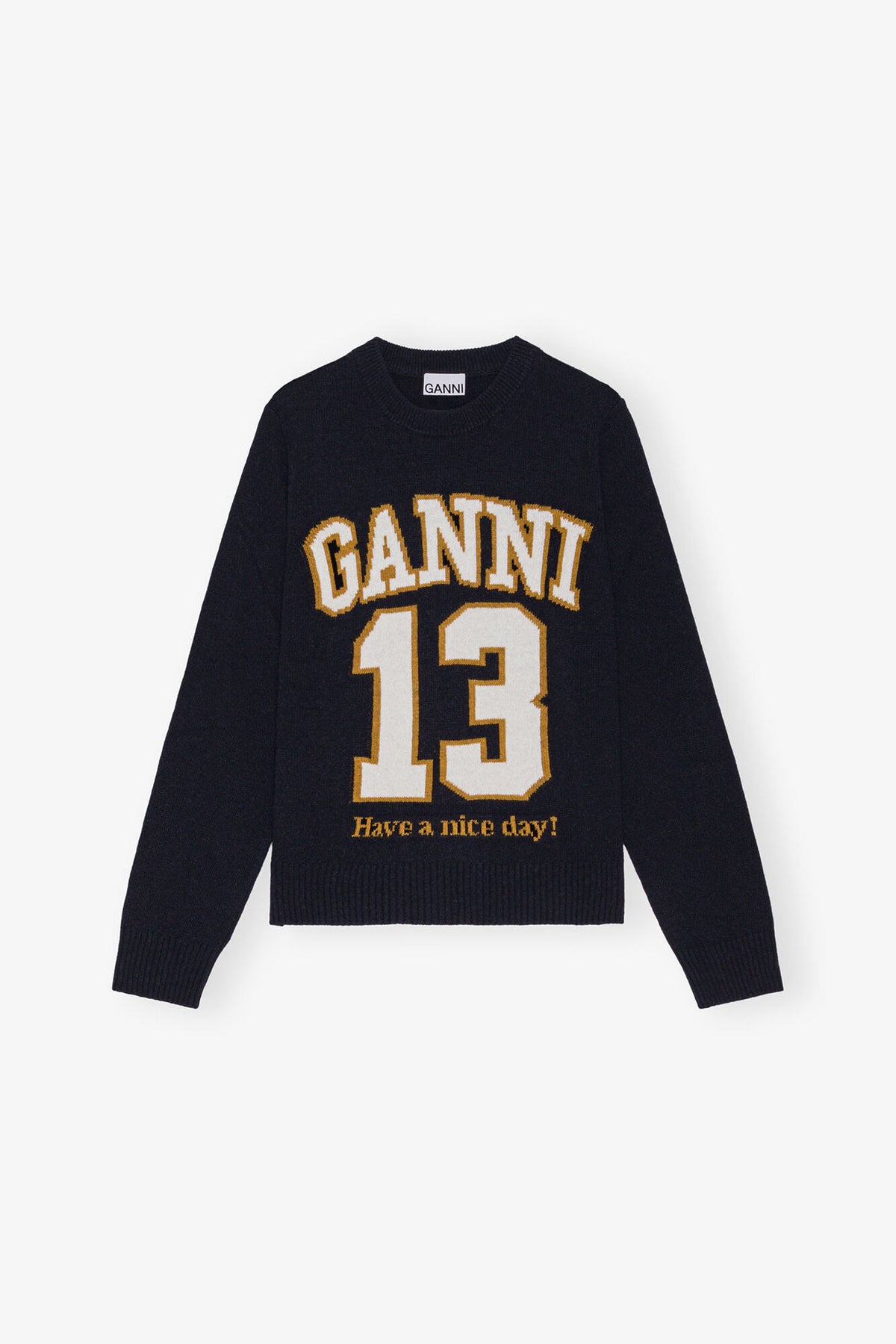 Dark Blue Graphic Wool Mix Baseball Sweater
